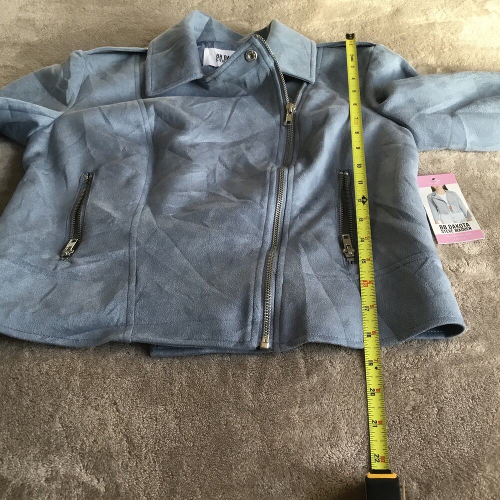 BB Dakota Jacket Womens Sz Small Blue Faux Suede Moto Steve Madden Casual NEW - Picture 9 of 9